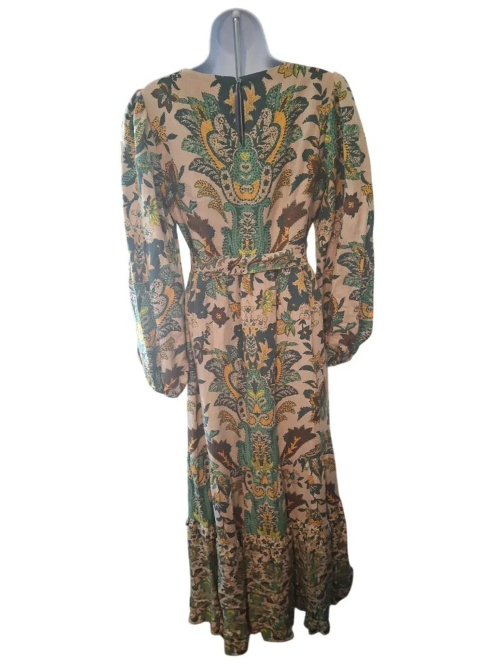 A Loves A Maxi Dress M Paisley Floral Puff Sleeve Boho Cottagecore Belted